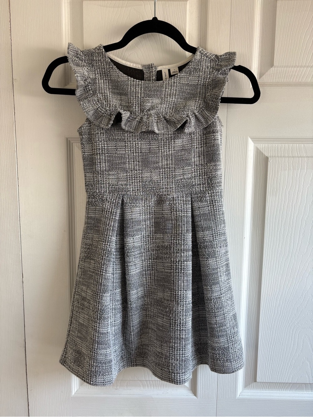 Janie and Jack Tweed Dress Black White Woven A-Line Ruffle 7 Preppy Occasion